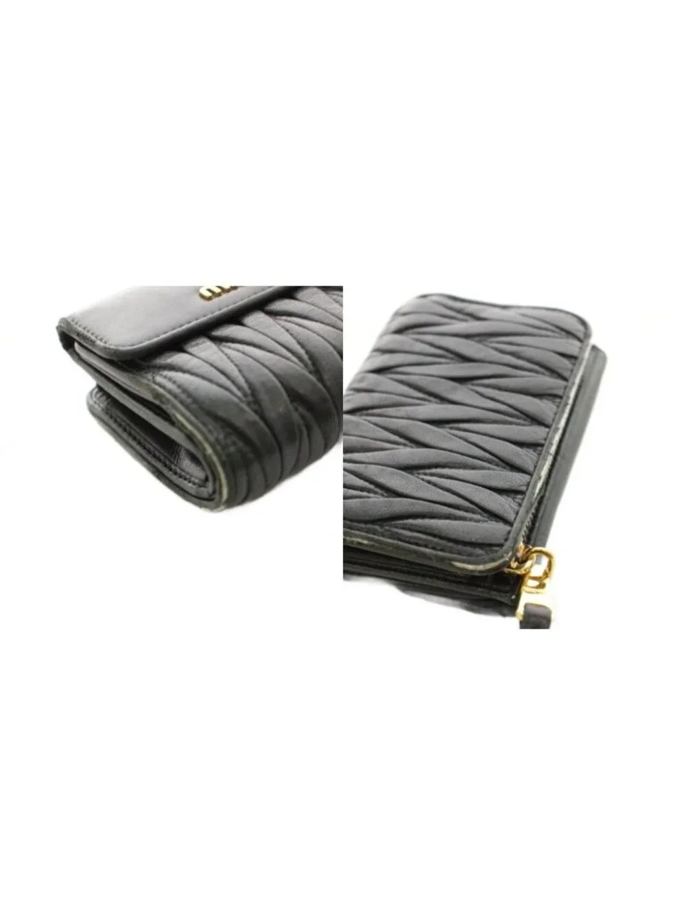 Miu Miu Miu Matelasse Wallet Bifold Coin Purse Leather Black an